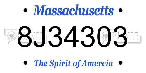 8J34303 Massachusetts License Plate