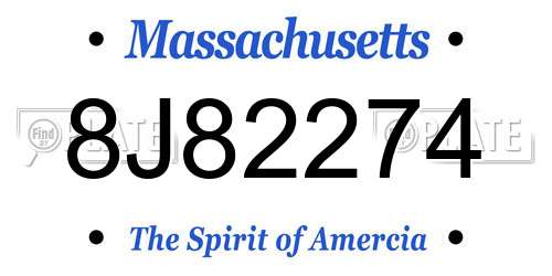 8J82274 Massachusetts License Plate