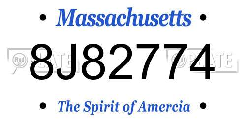 8J82774 Massachusetts License Plate