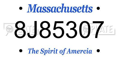 8J85307 Massachusetts License Plate