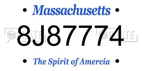8J87774 Massachusetts License Plate