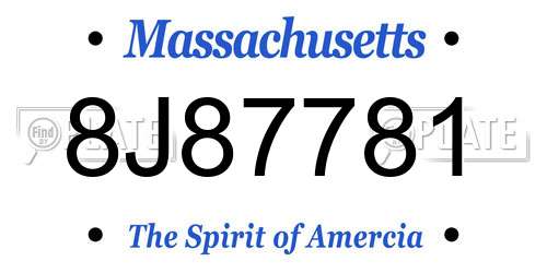 8J87781 Massachusetts License Plate