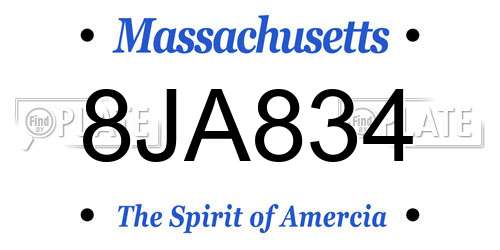 8JA834 Massachusetts License Plate