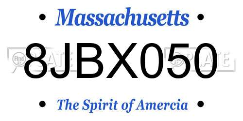 8JBX050 Massachusetts License Plate