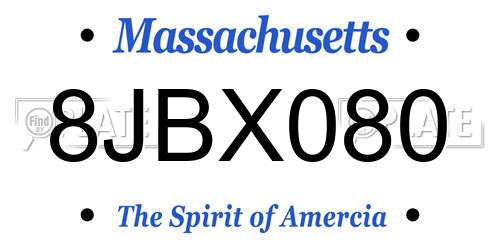 8JBX080 Massachusetts License Plate