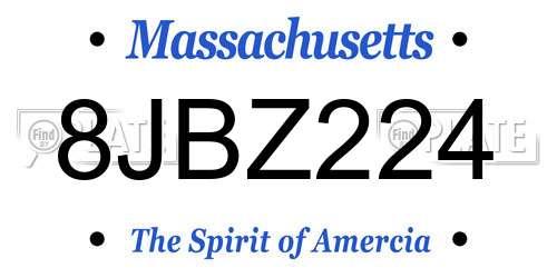 8JBZ224 Massachusetts License Plate
