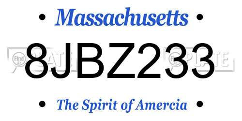 8JBZ233 Massachusetts License Plate