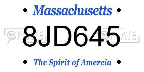 8JD645 Massachusetts License Plate