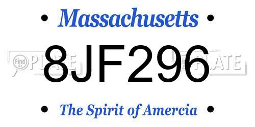 8JF296 Massachusetts License Plate