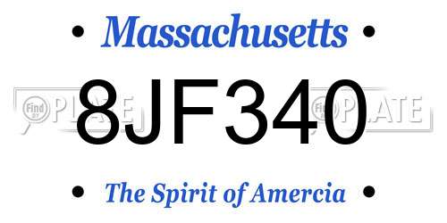 8JF340 Massachusetts License Plate