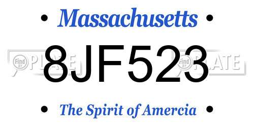 8JF523 Massachusetts License Plate