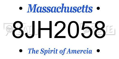 8JH2058 Massachusetts License Plate