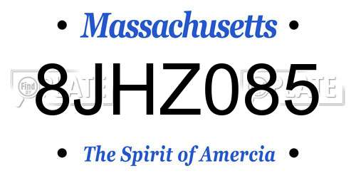 8JHZ085 Massachusetts License Plate
