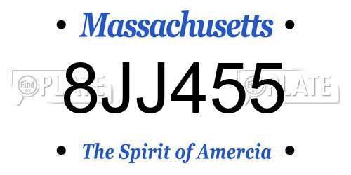 8JJ455 Massachusetts License Plate
