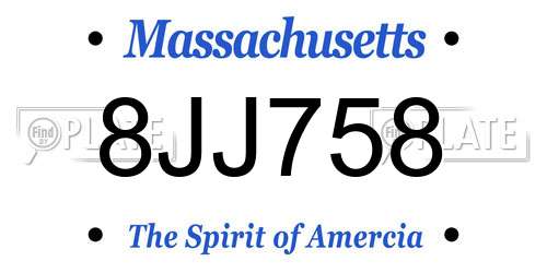 8JJ758 Massachusetts License Plate