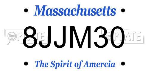8JJM30 Massachusetts License Plate