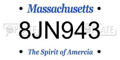 8JN943 Massachusetts License Plate
