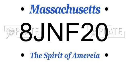 8JNF20 Massachusetts License Plate