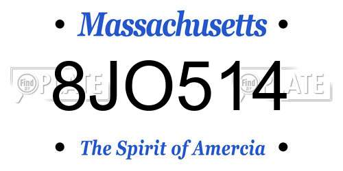 8JO514 Massachusetts License Plate