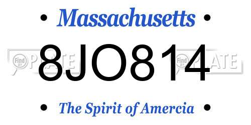 8JO814 Massachusetts License Plate