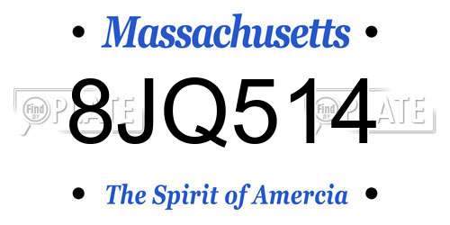 8JQ514 Massachusetts License Plate