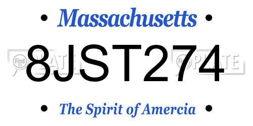 8JST274 Massachusetts License Plate