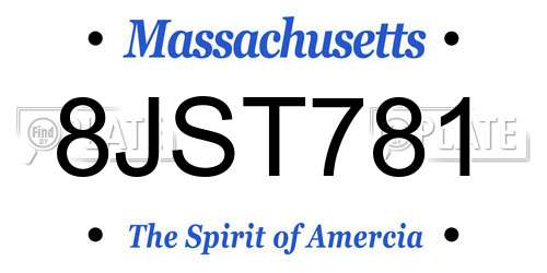 8JST781 Massachusetts License Plate