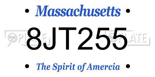 8JT255 Massachusetts License Plate