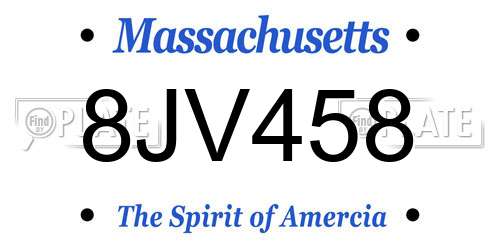 8JV458 Massachusetts License Plate