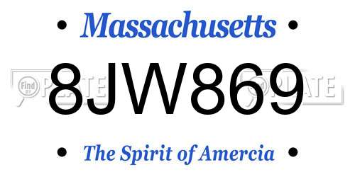 8JW869 Massachusetts License Plate