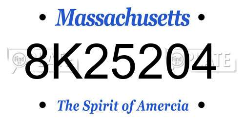 8K25204 Massachusetts License Plate
