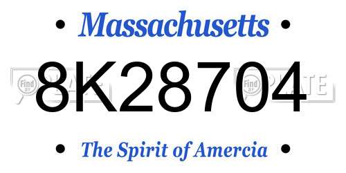 8K28704 Massachusetts License Plate