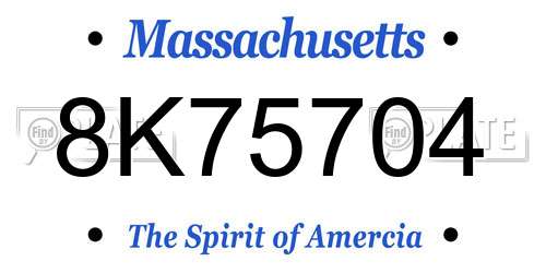 8K75704 Massachusetts License Plate