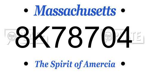 8K78704 Massachusetts License Plate