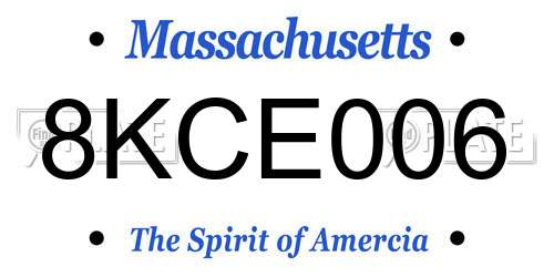 8KCE006 Massachusetts License Plate