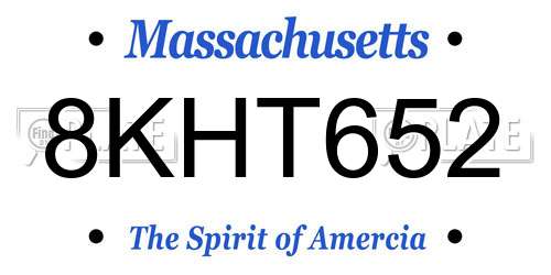 8KHT652 Massachusetts License Plate