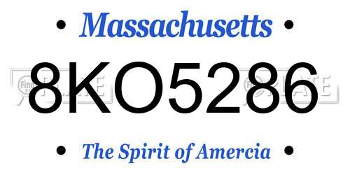 8KO5286 Massachusetts License Plate