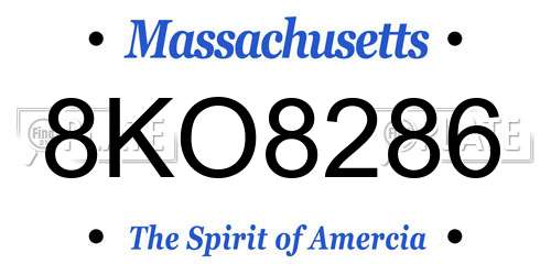 8KO8286 Massachusetts License Plate