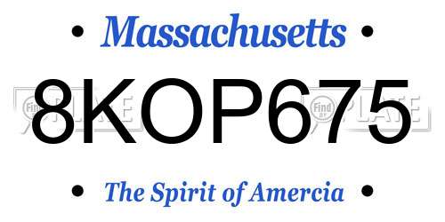 8KOP675 Massachusetts License Plate