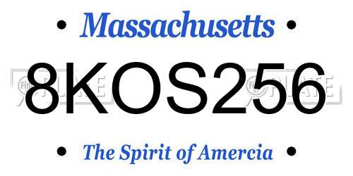 8KOS256 Massachusetts License Plate