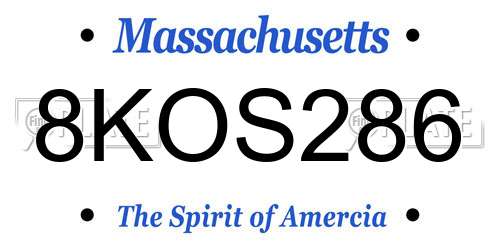 8KOS286 Massachusetts License Plate
