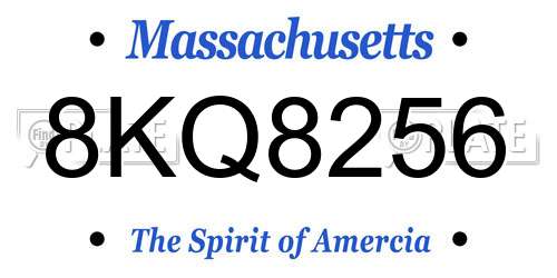 8KQ8256 Massachusetts License Plate