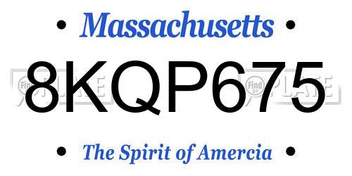 8KQP675 Massachusetts License Plate