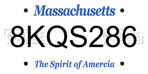 8KQS286 Massachusetts License Plate