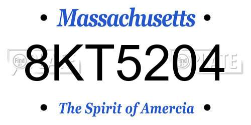 8KT5204 Massachusetts License Plate