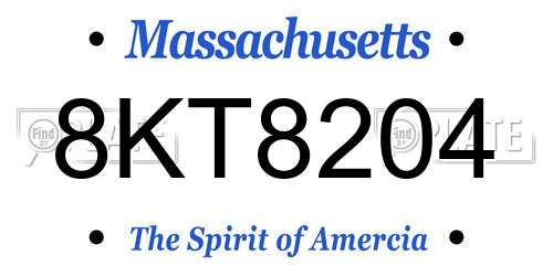 8KT8204 Massachusetts License Plate