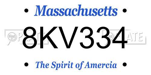 8KV334 Massachusetts License Plate