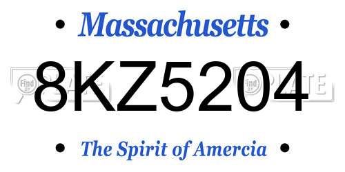 8KZ5204 Massachusetts License Plate