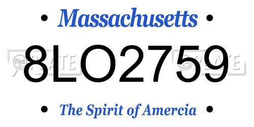 8LO2759 Massachusetts License Plate