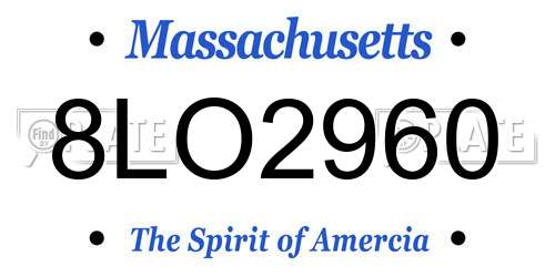 8LO2960 Massachusetts License Plate